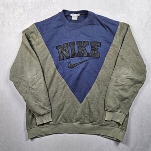 Vintage Nike Sweatshirt Mens XXL Green Blue Colorblock Embroidered Spellout Logo